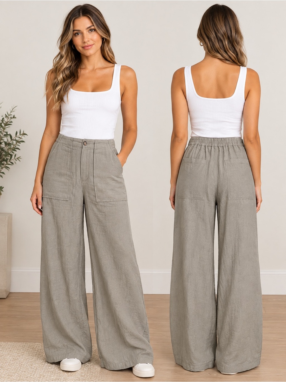 Wide Leg Pants - Light Sage Green